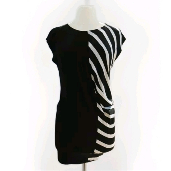Mason Womens Small Neutral Black Gray Asymmetrical Striped Dress Size Small - Picture 1 of 15